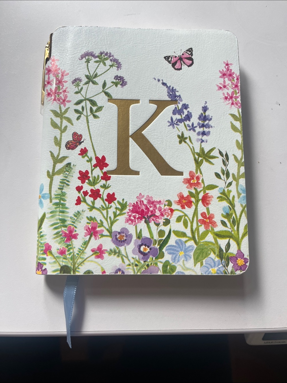 Monogram 'K' Floral Hardcover Notebook – White with Multicolor Floral Design
